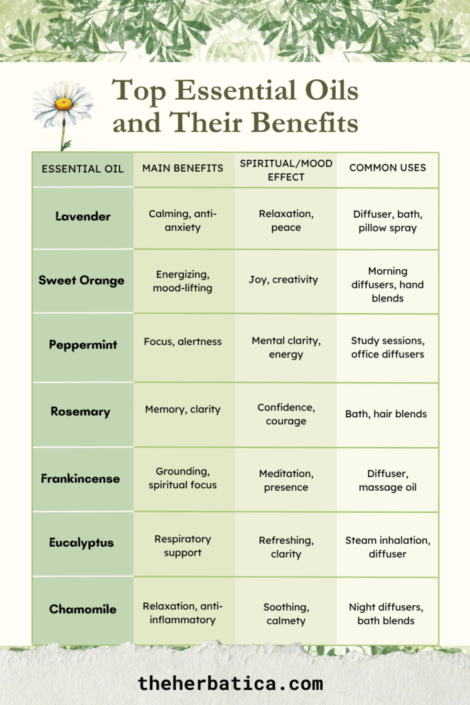 top essential oils and their uses 
lavender , sweet orange, rosemary